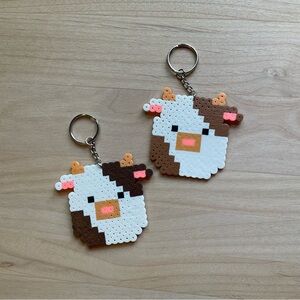 Handmade Squishmallow Cow Perler Bead Keychains